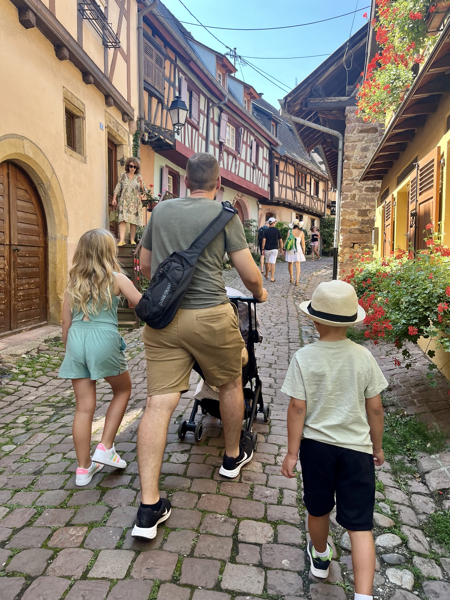 walking around the cobblestone streets in Eguisheim France