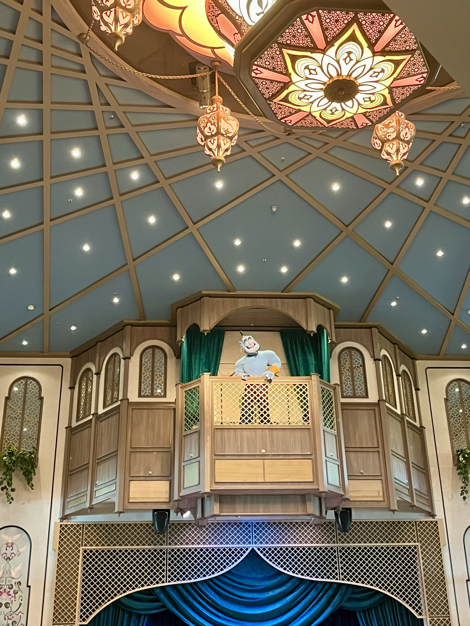 seeing the Genie in the Great hall on the Disney Treasure Cruise Ship