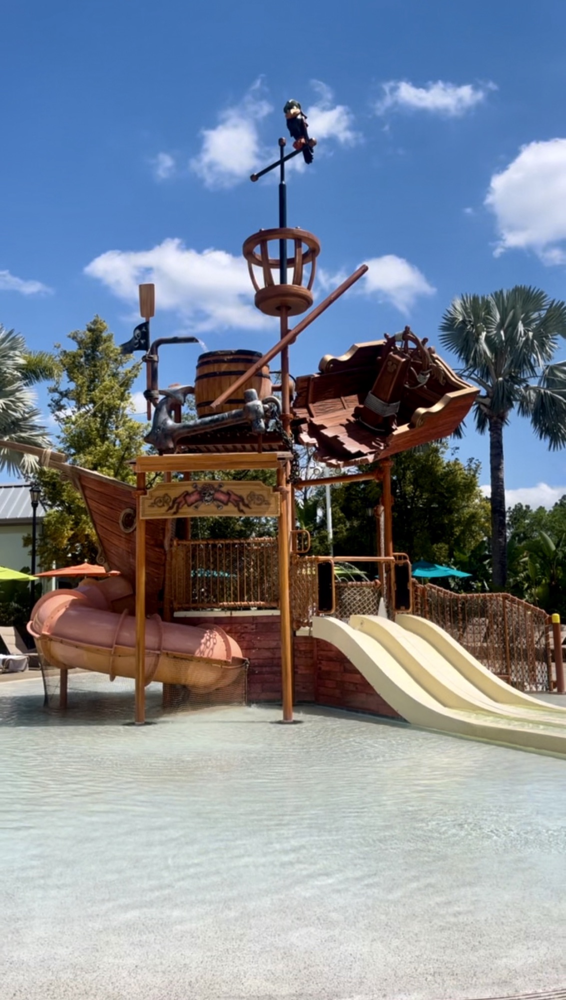 splash pad and water play structure at Caribbean Beach Resort in Disney World